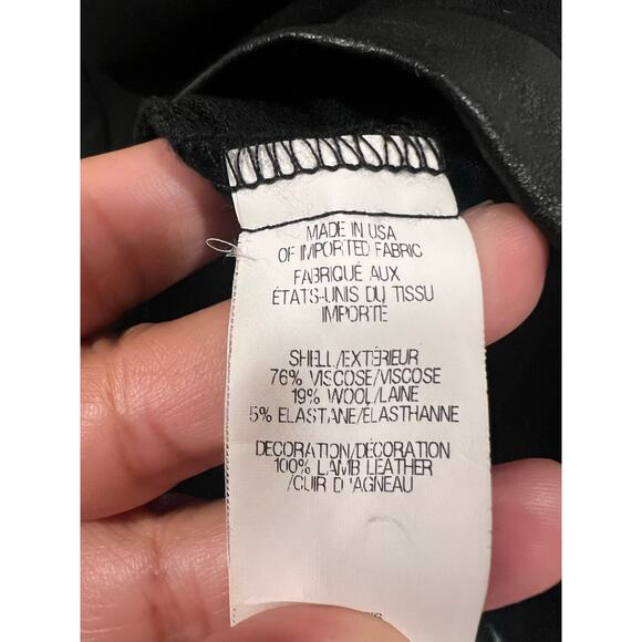 Helmet Lang Faux wrap 100% Leather Trim Blouse Black XSmall Viscose Wool - Picture 8 of 8